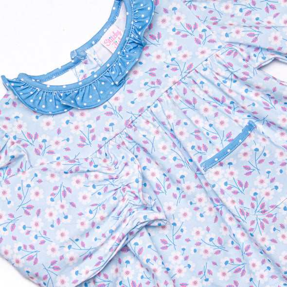 Denim Dot Daisies Legging Set, Blue