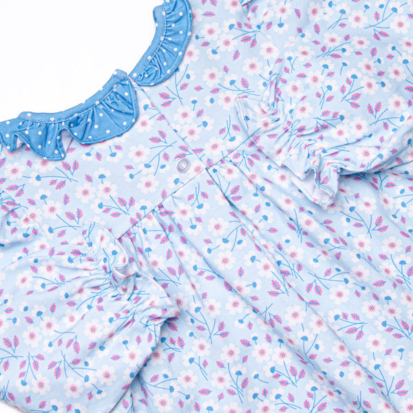 Denim Dot Daisies Diaper Set, Blue