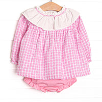 Winslet Windowpane Diaper Set, Pink