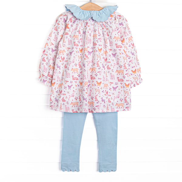 Fairytale Farm Scalloped Collar Pocket Legging Set, Blue