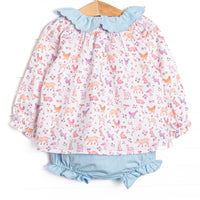 Fairytale Farm Scalloped Collar Diaper Set, Blue