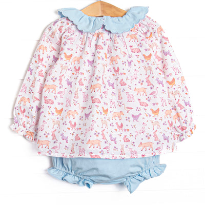 Fairytale Farm Scalloped Collar Diaper Set, Blue