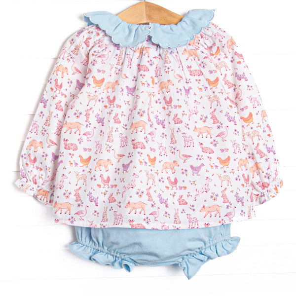 Fairytale Farm Scalloped Collar Diaper Set, Blue