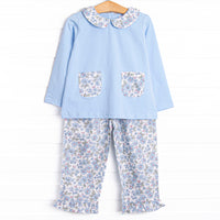 Blossom in Blue Ruffle Pant Set, Blue