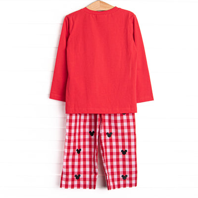 Oh Toodles Embroidered Pant Set, Red Check