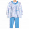 Denim Dot Daisies Legging Set, Blue