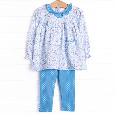 Denim Dot Daisies Legging Set, Blue