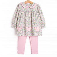 Clubhouse Carnations Applique Legging Set, Pink