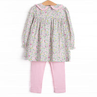 Clubhouse Carnations Applique Legging Set, Pink