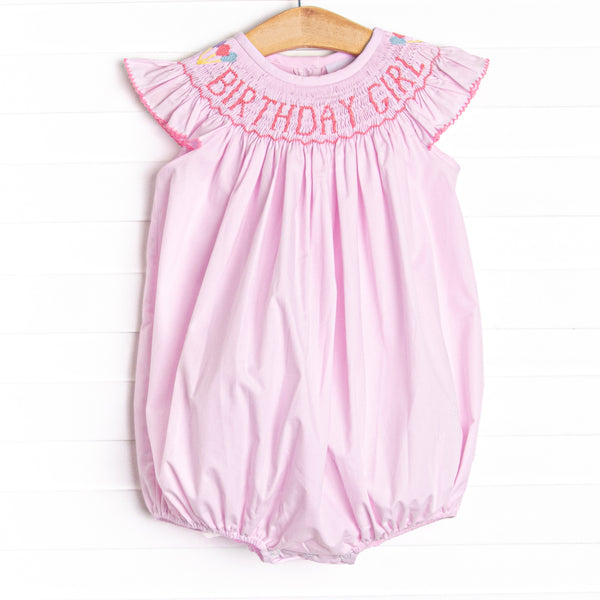 Birthday Girl Smocked Bubble, Pink