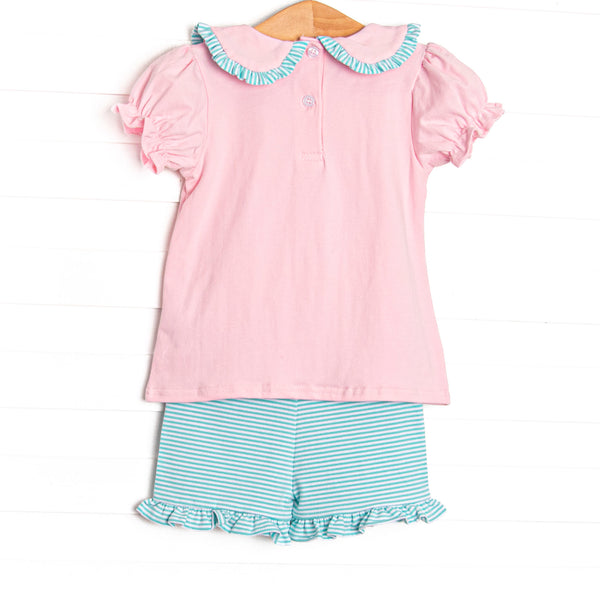 Spill the Tea Applique Ruffle Short Set, Pink