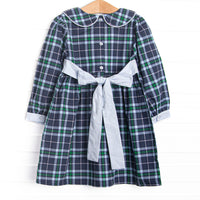 Campbell Long Sleeve Collared Dress, Navy Plaid
