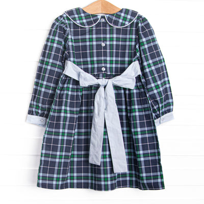 Campbell Long Sleeve Collared Dress, Navy Plaid