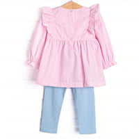Little Mouse Trio Applique Legging Set, Pink Gingham