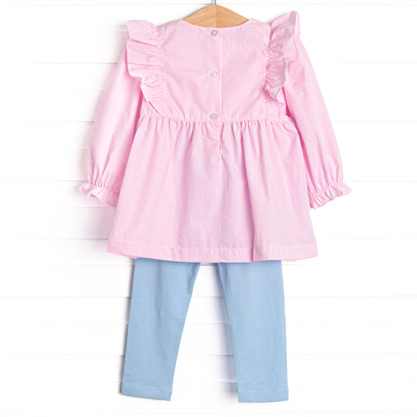 Little Mouse Trio Applique Legging Set, Pink Gingham