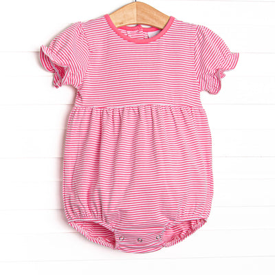  The bubble features a pink stripe print, the softest knit material, and puff sleeves. 