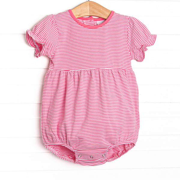  The bubble features a pink stripe print, the softest knit material, and puff sleeves. 