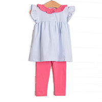 Amelia Flutter Sleeve Legging Set, Pink and Blue Stripe