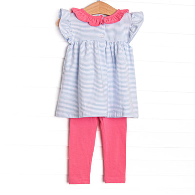 Amelia Flutter Sleeve Legging Set, Pink and Blue Stripe
