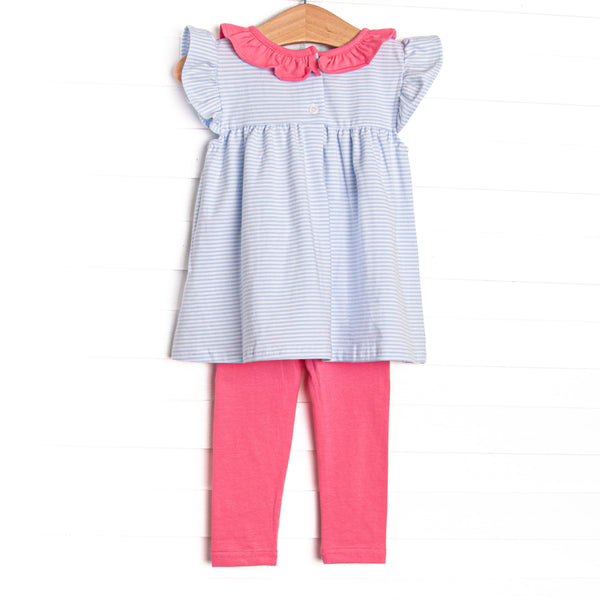 Amelia Flutter Sleeve Legging Set, Pink and Blue Stripe