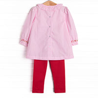 Going Steady Applique Legging Set, Pink