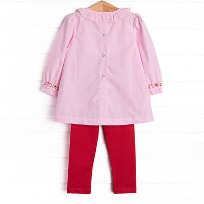 Going Steady Applique Legging Set, Pink