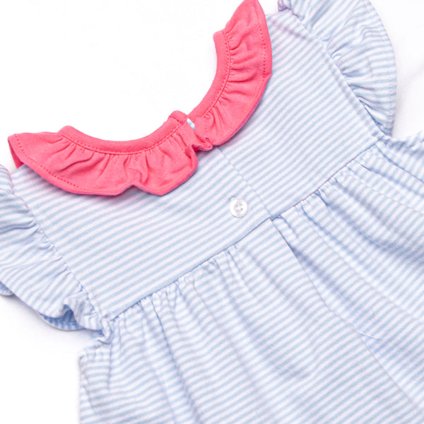 Amelia Flutter Sleeve Legging Set, Pink and Blue Stripe