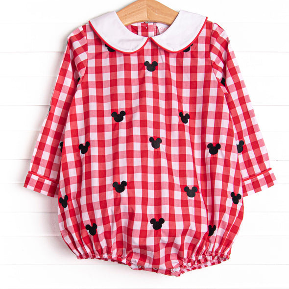Oh Toodles Embroidered Boy Bubble, Red Check