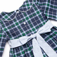 Campbell Long Sleeve Collared Dress, Navy Plaid