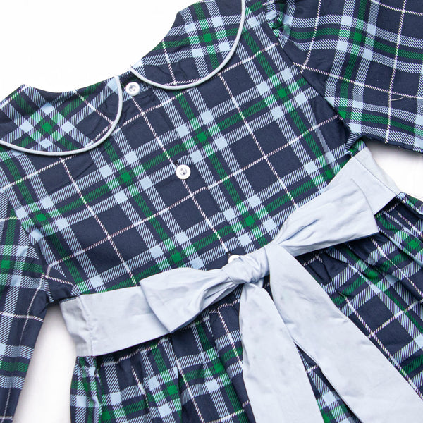 Campbell Long Sleeve Collared Dress, Navy Plaid