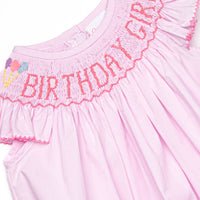 Birthday Girl Smocked Bubble, Pink