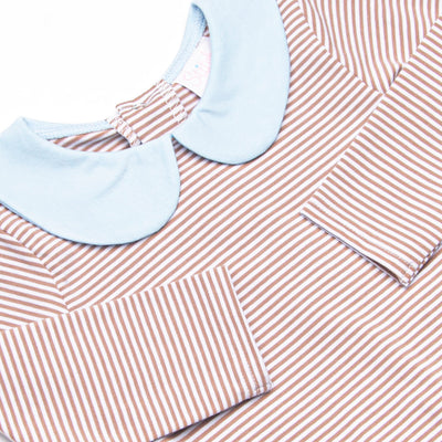 Elliot Romper, Light Blue and Brown Stripe