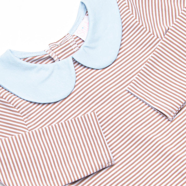 Elliot Romper, Light Blue and Brown Stripe