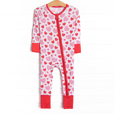 Bubbly Hearts Bamboo Zippy Pajama, Red