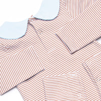 Elliot Romper, Light Blue and Brown Stripe