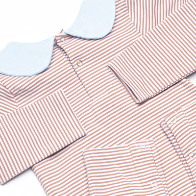 Elliot Romper, Light Blue and Brown Stripe