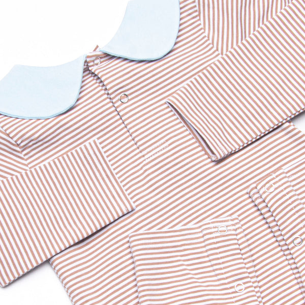 Elliot Romper, Light Blue and Brown Stripe