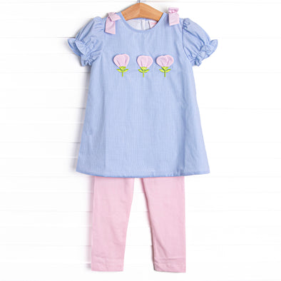 Blooming Love Applique Legging Set, Blue