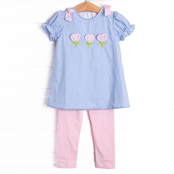 Blooming Love Applique Legging Set, Blue