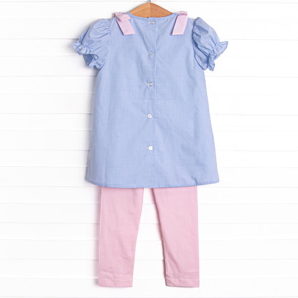 Blooming Love Applique Legging Set, Blue