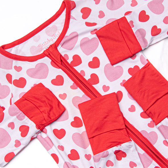 Bubbly Hearts Bamboo Zippy Pajama, Red