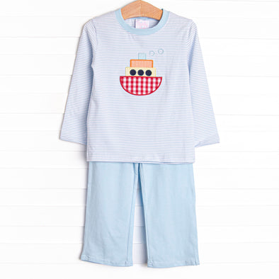 Steamboat Seas Applique Pant Set, Blue
