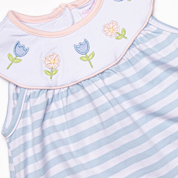 Springtime Sprouts Applique Bloomer Set, Blue