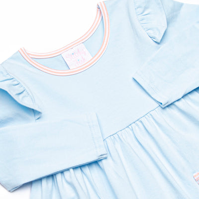 Everly Long Sleeve Dress, Light Blue and Peach Stripe