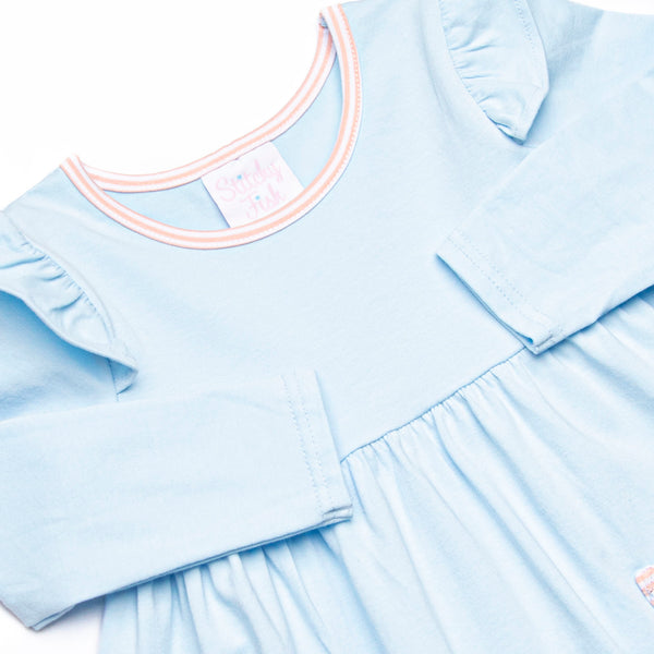 Everly Long Sleeve Dress, Light Blue and Peach Stripe