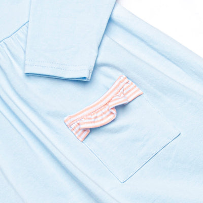Everly Long Sleeve Dress, Light Blue and Peach Stripe