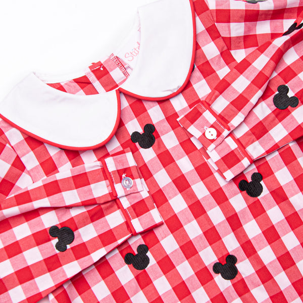 Oh Toodles Embroidered Boy Bubble, Red Check