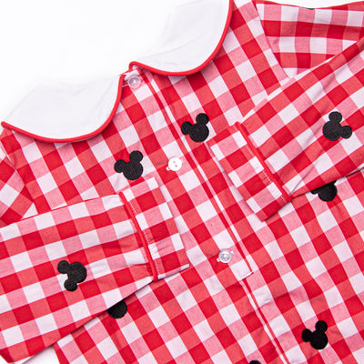 Oh Toodles Embroidered Boy Bubble, Red Check