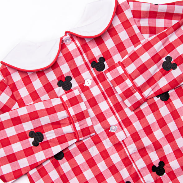 Oh Toodles Embroidered Boy Bubble, Red Check