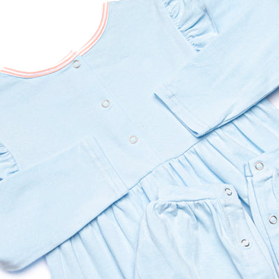 Gracie Romper, Light Blue and Peach Stripe